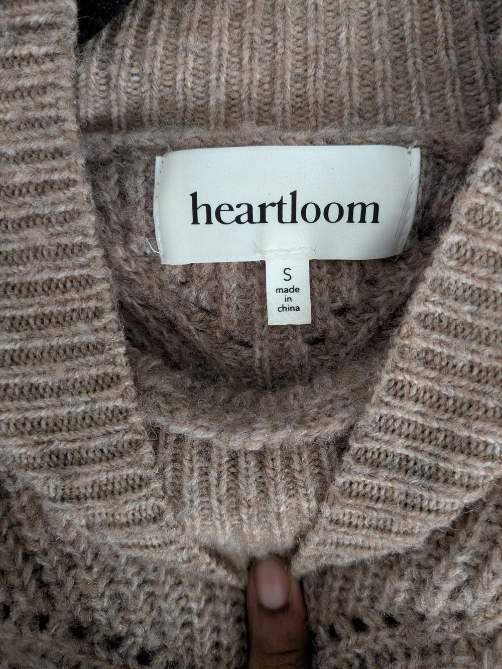 Heartloom Beige Cable-Knit Mock Turtleneck Sweater with Pearl Buttons - Picture 3 of 4